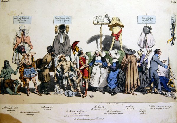 Franskt sällskap, ca 1830-40 (färglitografi) av Grandville