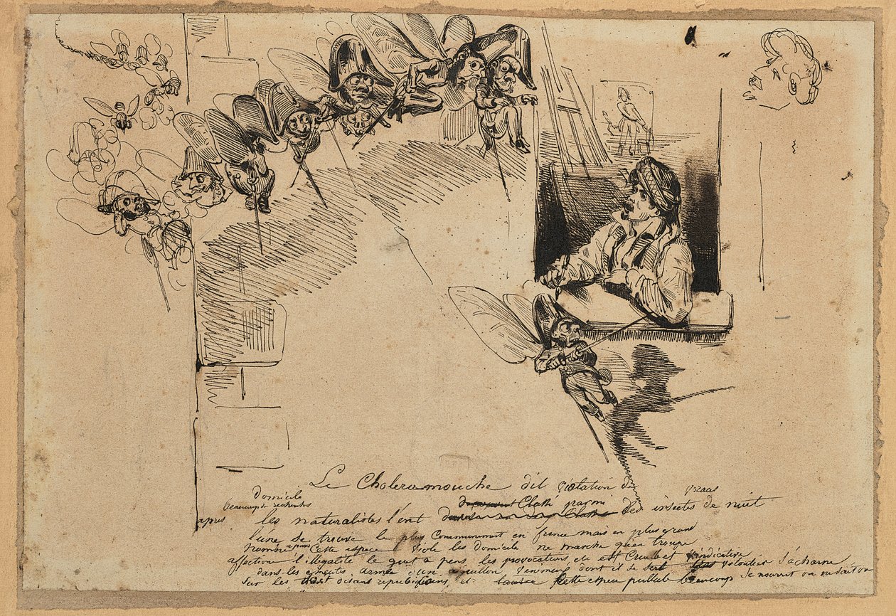 Le Choléramouche (grafit, penna  brunt bläck på papper) av Grandville (1803-47)