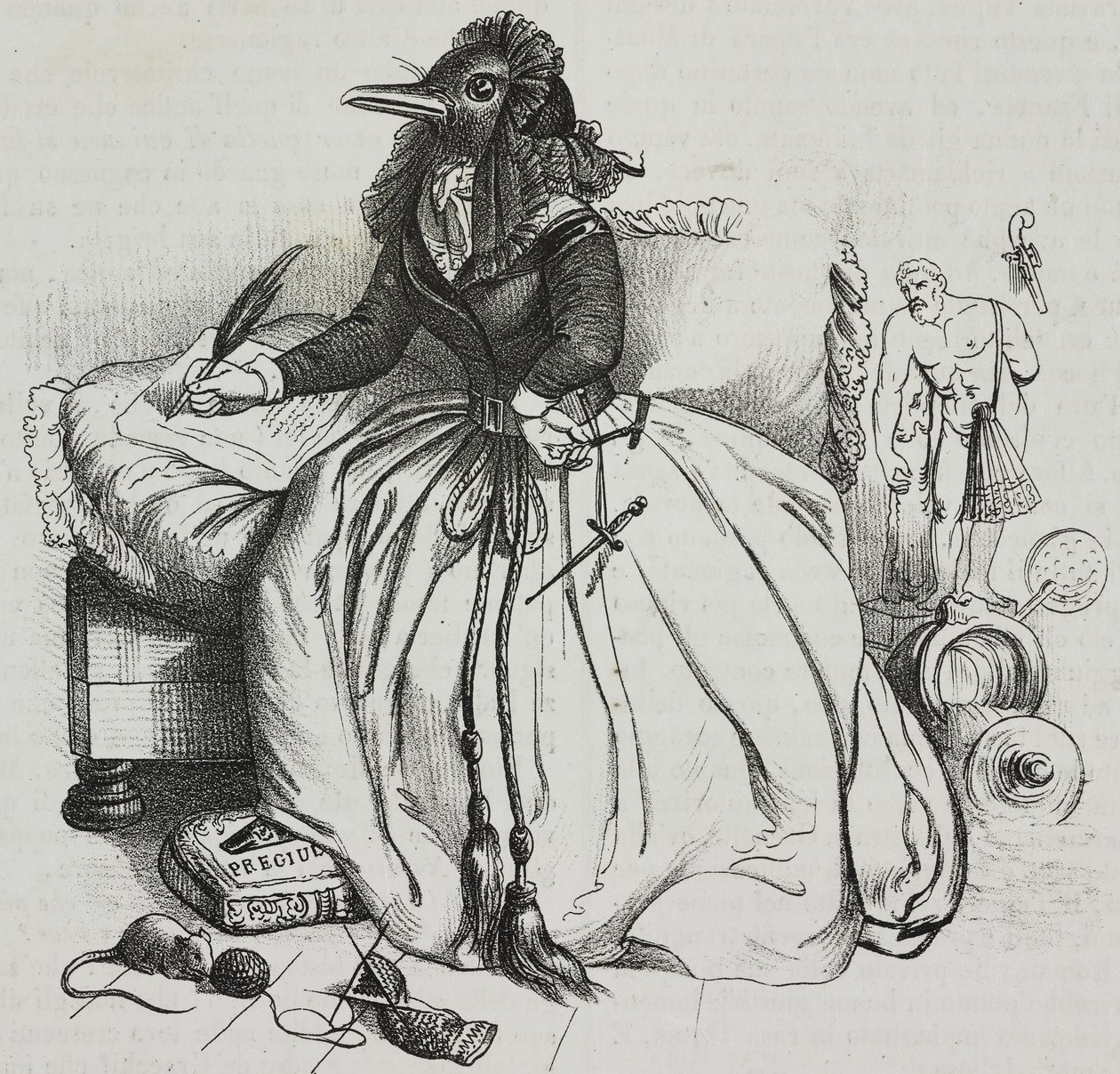 Läskunnig kvinna, karikatyr av Jean-Jacques Grandville (1803-1847), litografi av Giovanni Mariani från Poliorama Pittoresco, n 18, 11 december av Grandville