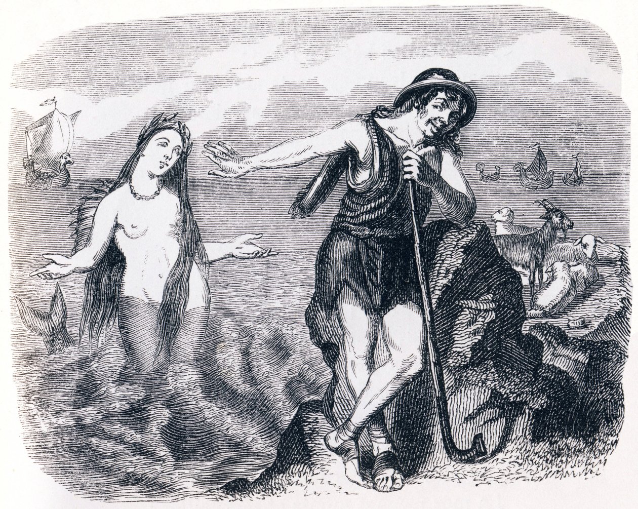 Sheparden och havet (Le berger et la mer) - Fabler av La Fontaine av Grandville