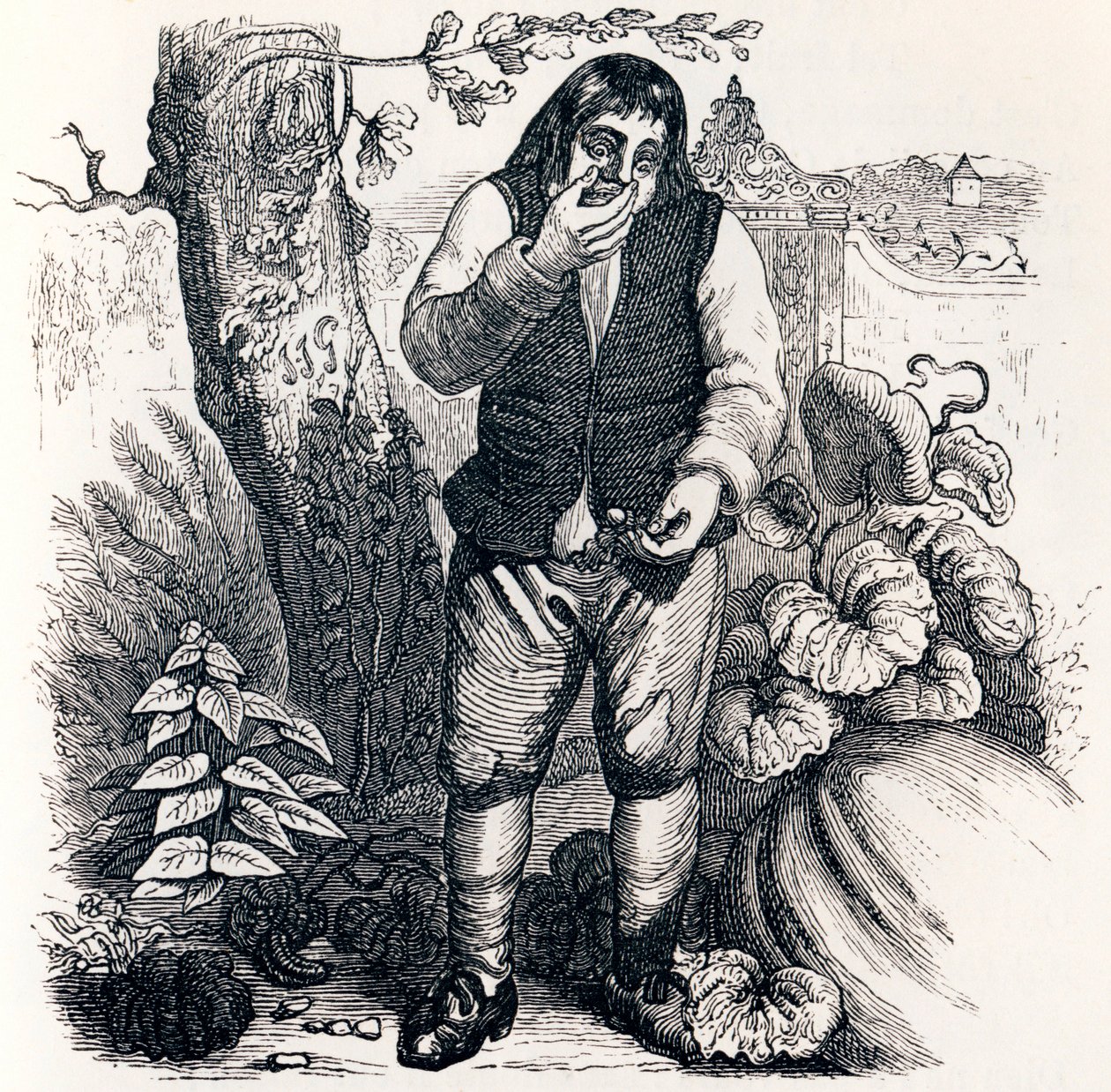 Ekollonen och pumpan (Le gland et la citrouille) - Fables av La Fontaine av Grandville