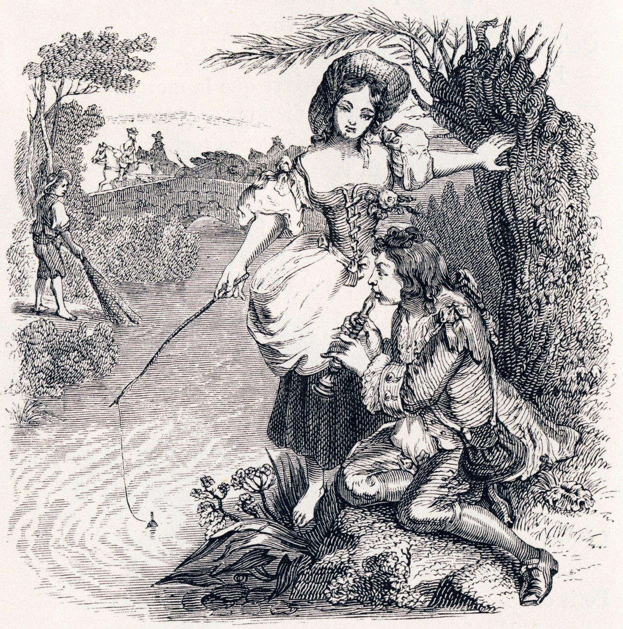 Fiskarna och herden som spelar flöjt - Fables av La Fontaine av Grandville