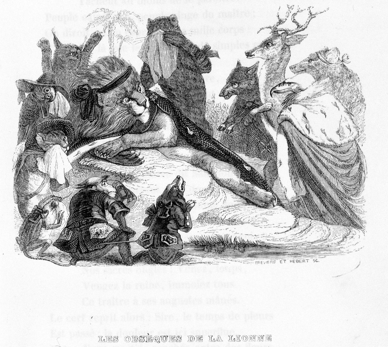 Lejoninnans begravning - i "" Fables de La Fontaine"" ill. av Grandville av Grandville
