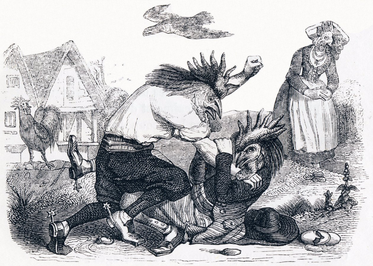 De två stekarna - Fables av La Fontaine av Grandville