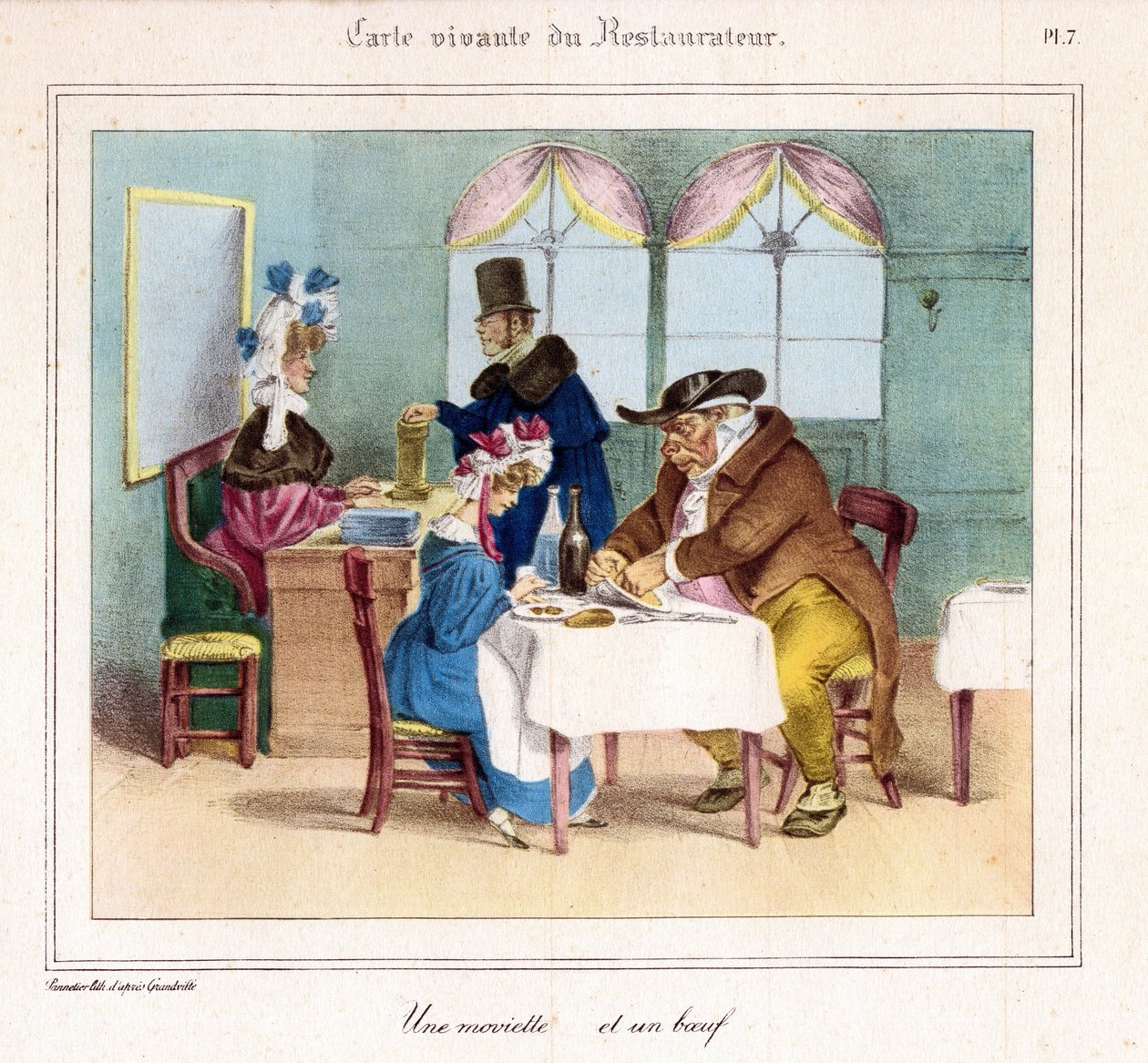Restaurangens levnadskort: En gubbe och en biff. 1831-32 (litografi) av Grandville