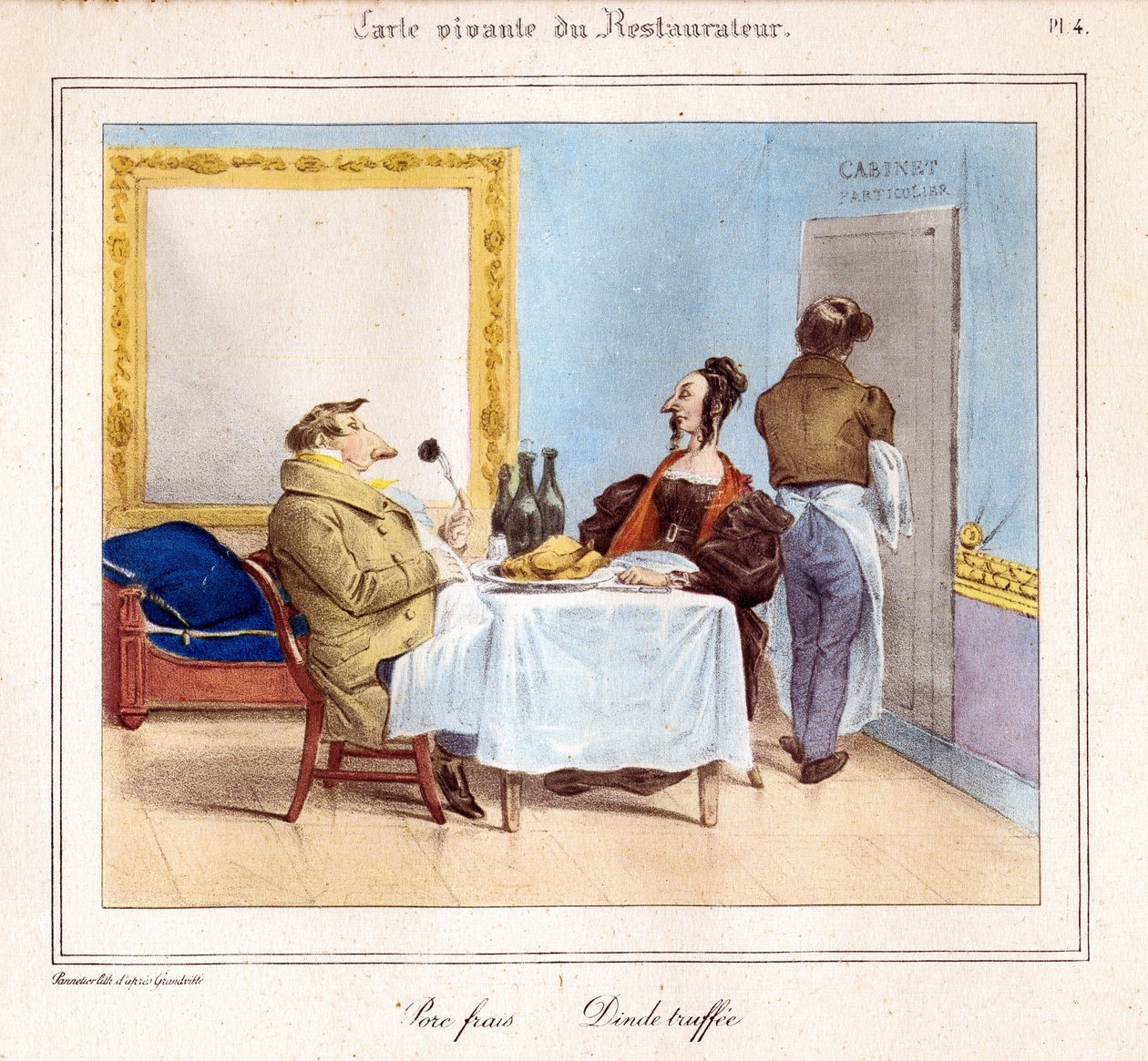 Krögarens levnadskort: Färskt fläsk & kalkon truffe. 1831-32 (litografi) av Grandville
