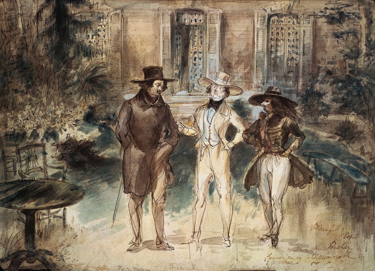 Karikatyr av Honore de Balzac, Frederick Lemaitre och Theophile Gautier av Gerard Granville av Grandville