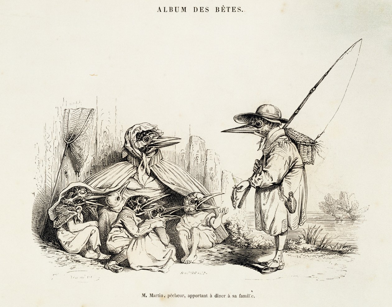 Karikatyr av fåglar från Album des betes av Jean-Ignace-Isidore Gerard, känd under pseudonymen Jean-Jacques eller J. J. Grandville (1803-1847), och Wilhelm von Kaulbach (1805-1874), Paris av Grandville