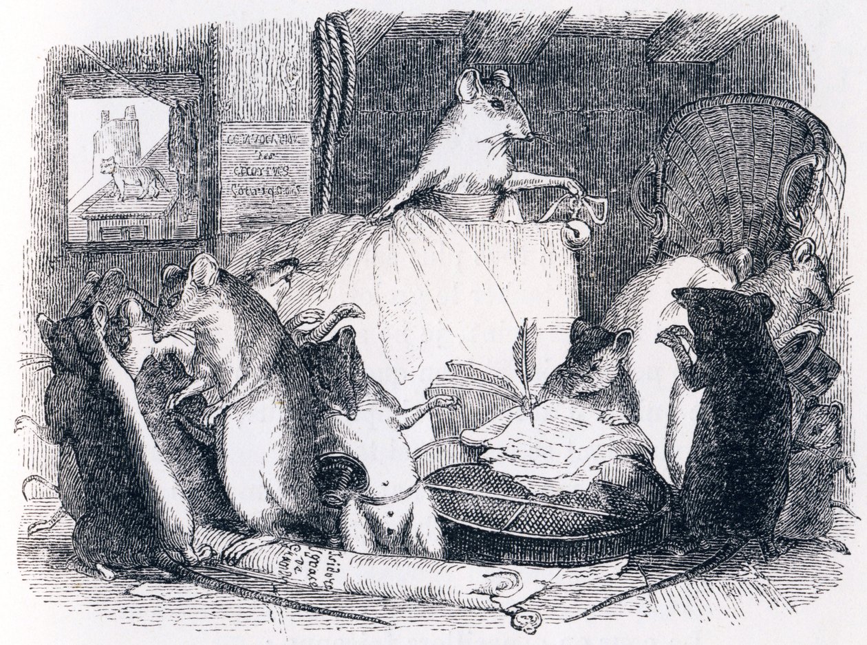 Råd som hålls av råttorna - Fables av La Fontaine av Grandville