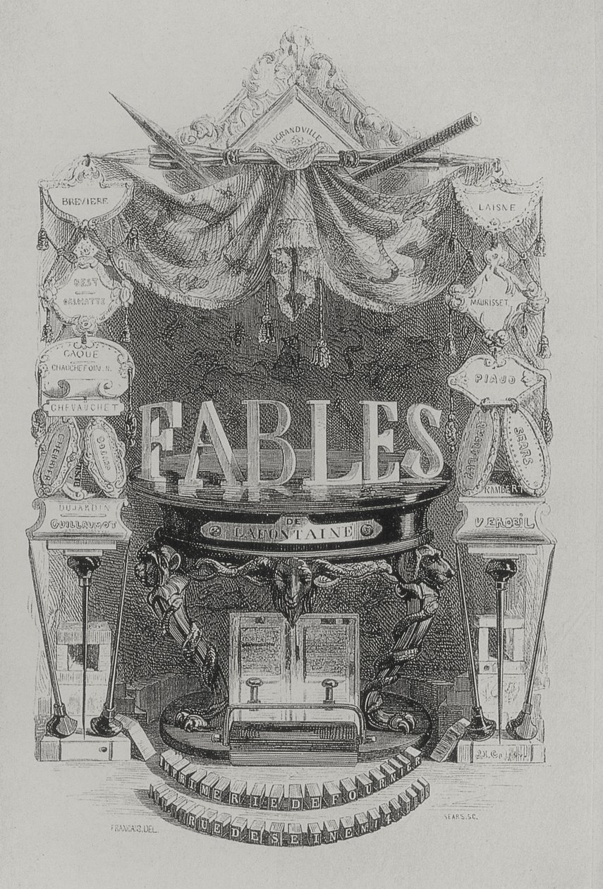 Fables de las Fountaine titelsida av Grandville