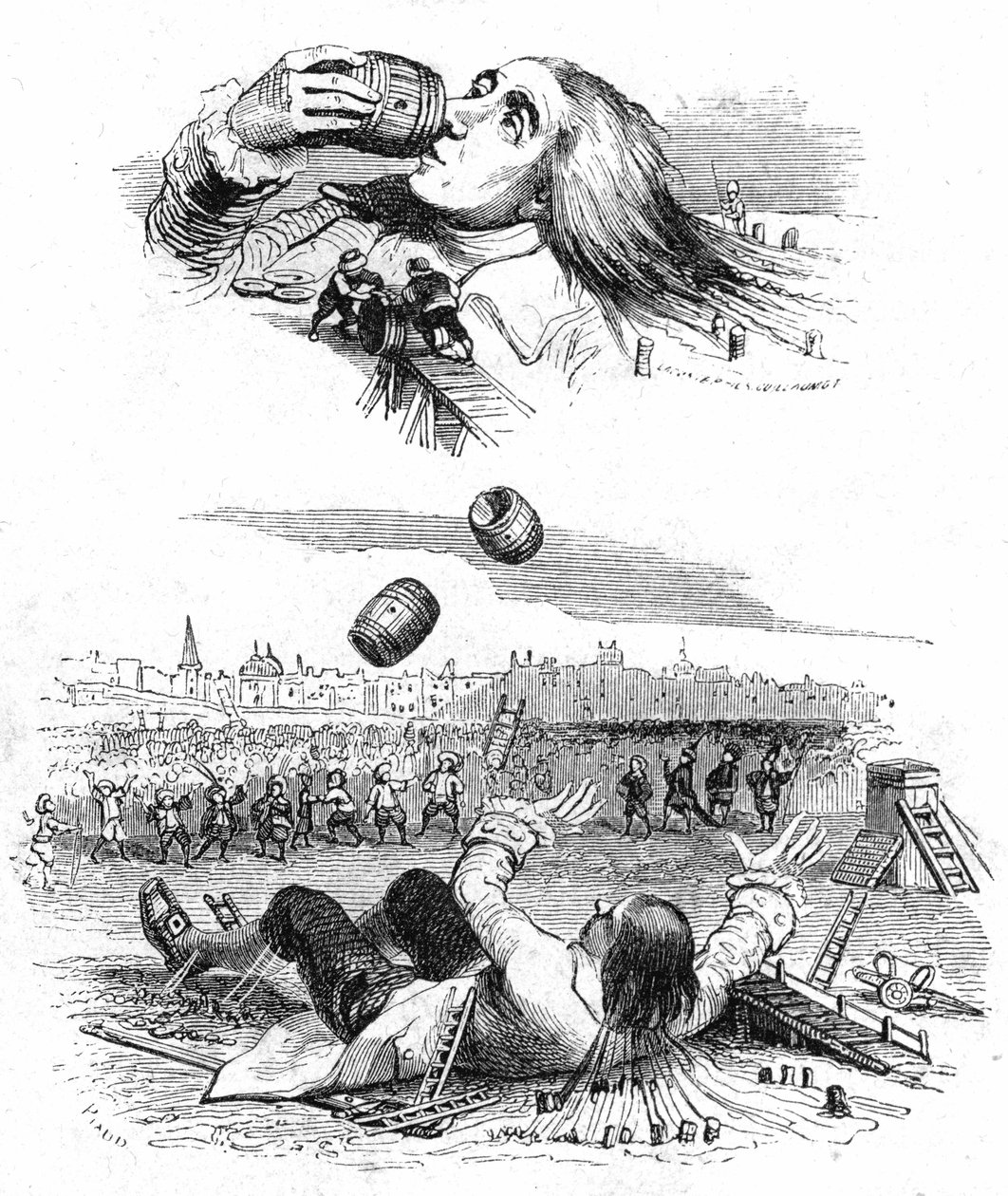 Illustration till "Gullivers resor" skriven av Jonathan Swift av Grandville (1803 47)