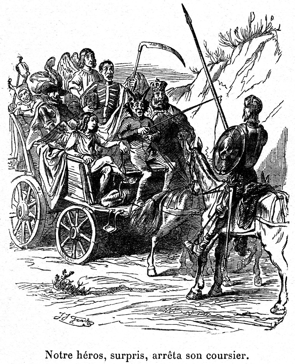 Illustration av Don Quijotes äventyr skriven av Cervantes av Grandville (1803 47)