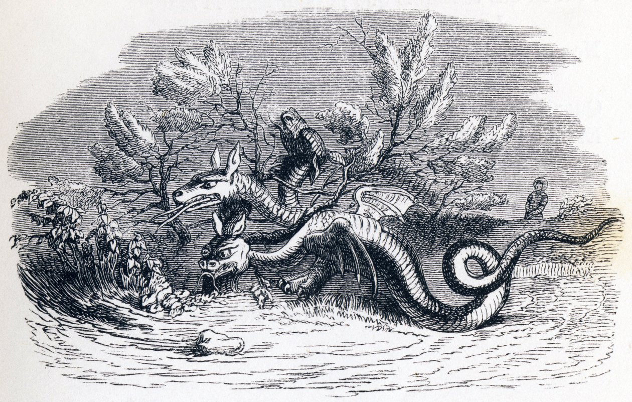 Draken har många huvuden, och draken har många svansar - Fables av La Fontaine av Grandville
