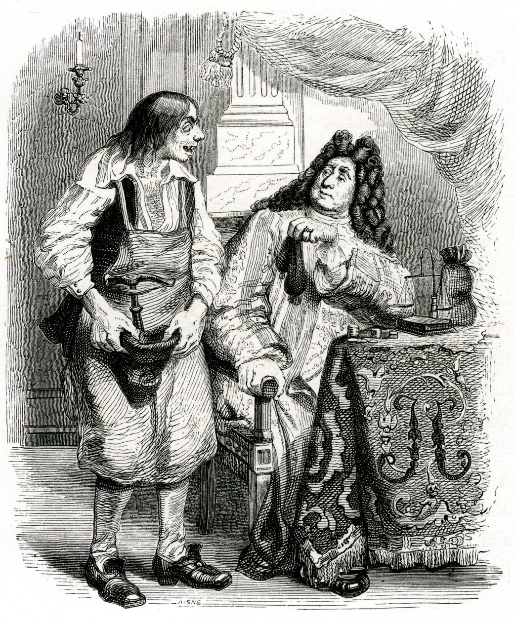Le savetier et le financier: fabel av La Fontaine illustrerad av Grandville. av Grandville (1803 47)