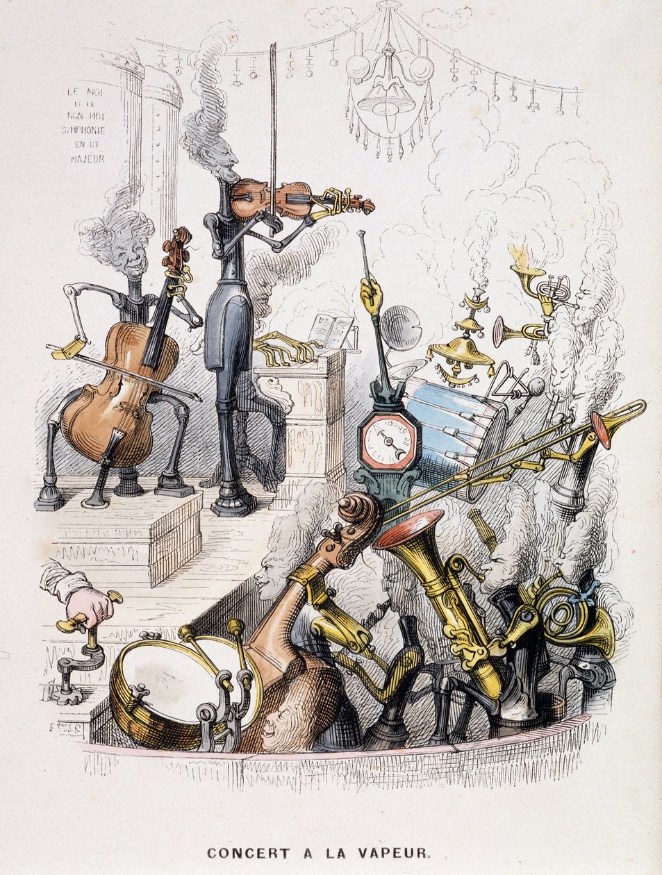 Musiker förvandlades till maskiner och ger en "" Concert à la steam"" - i "" Un autre monde"" av Grandville, sent 1800-tal. av Grandville