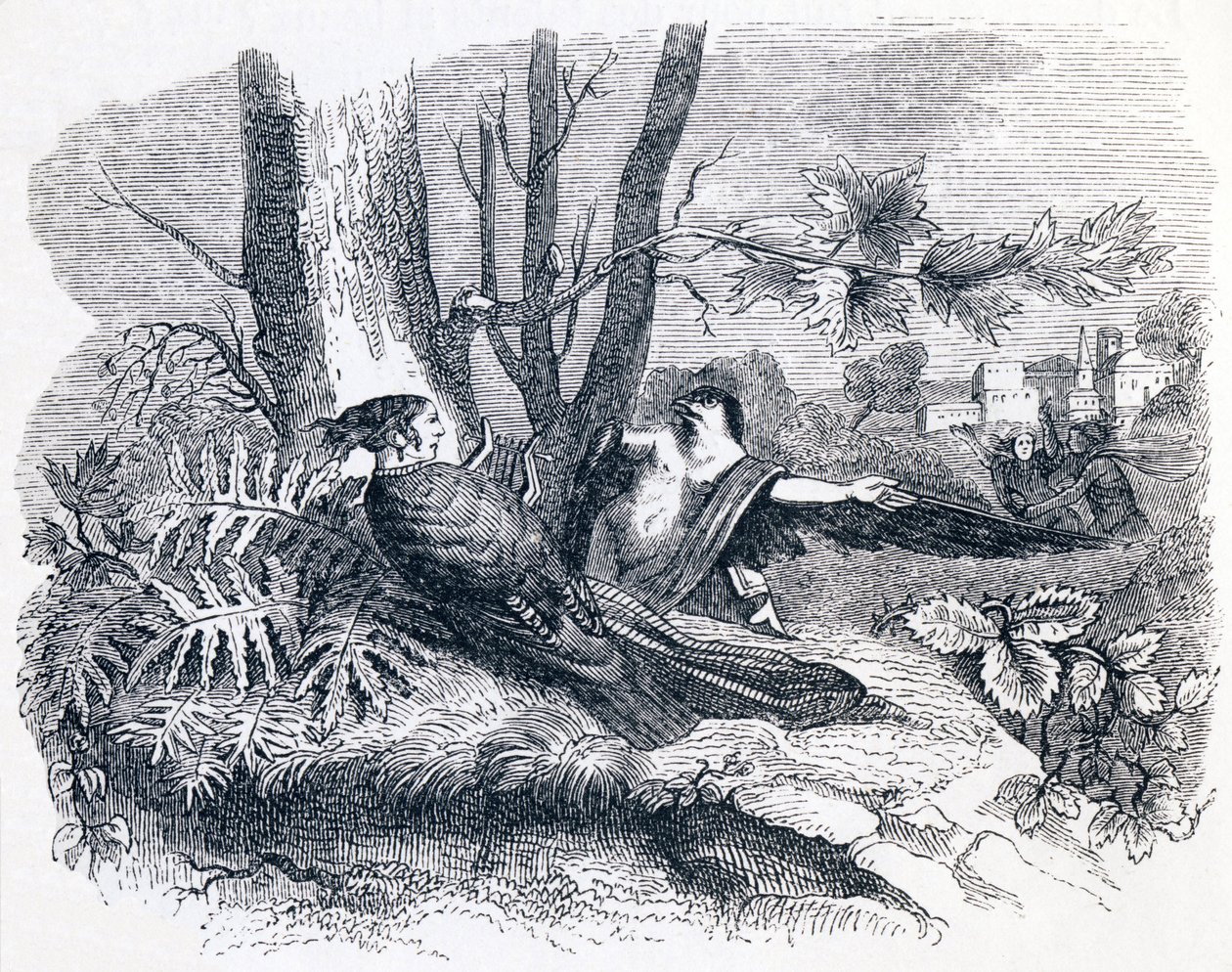 Philomele & Progne - Fables av La Fontaine av Grandville
