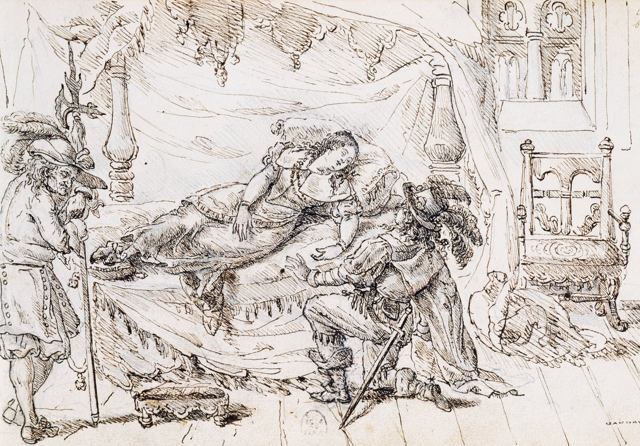 Törnrosa, illustration till saga av Charles Perrault (1628-1703), gravyr av Grandville (1803-1847) av Grandville