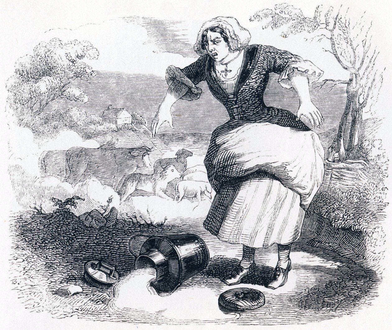 The Dairy Girl and the Milk Burken - Fables av La Fontaine av Grandville