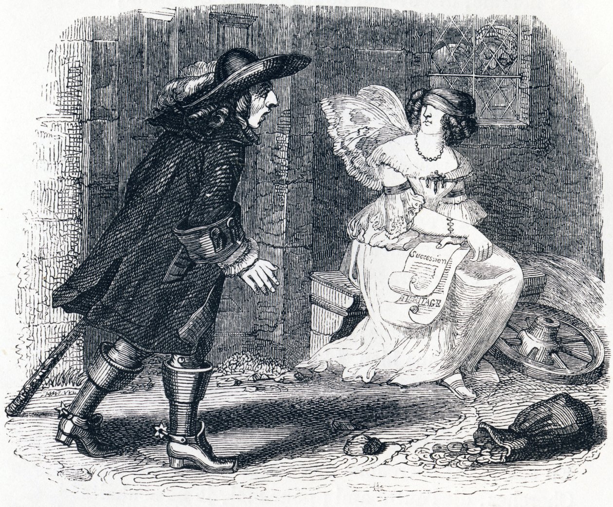 Mannen som springer efter sin förmögenhet och den som stannar i sin säng - Fables av La Fontaine av Grandville