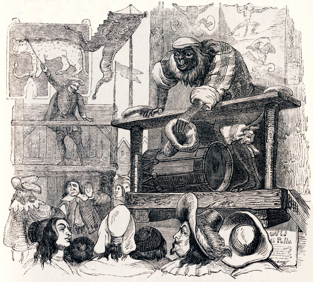 Apan och leoparden (Le singe et le leopard) - Fabler av La Fontaine av Grandville