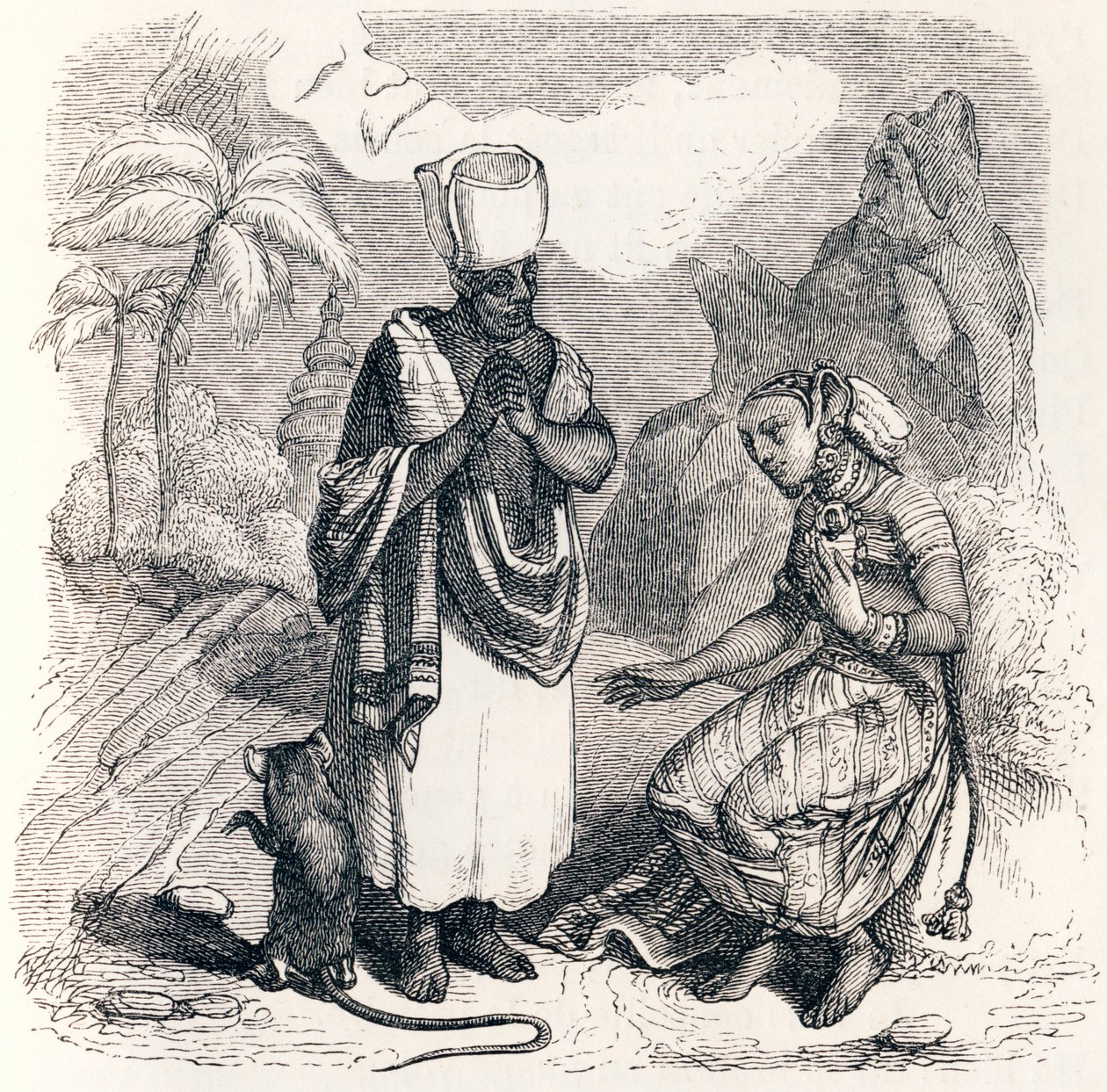 Musen är metamorfoserad som en flicka - Fables av La Fontaine av Grandville