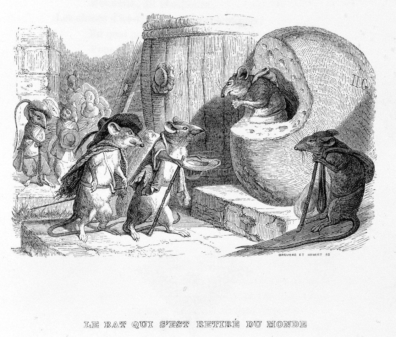 Råttan som drog sig tillbaka från världen - i "" Fables"" de La Fontaine, ill. av Grandville av Grandville