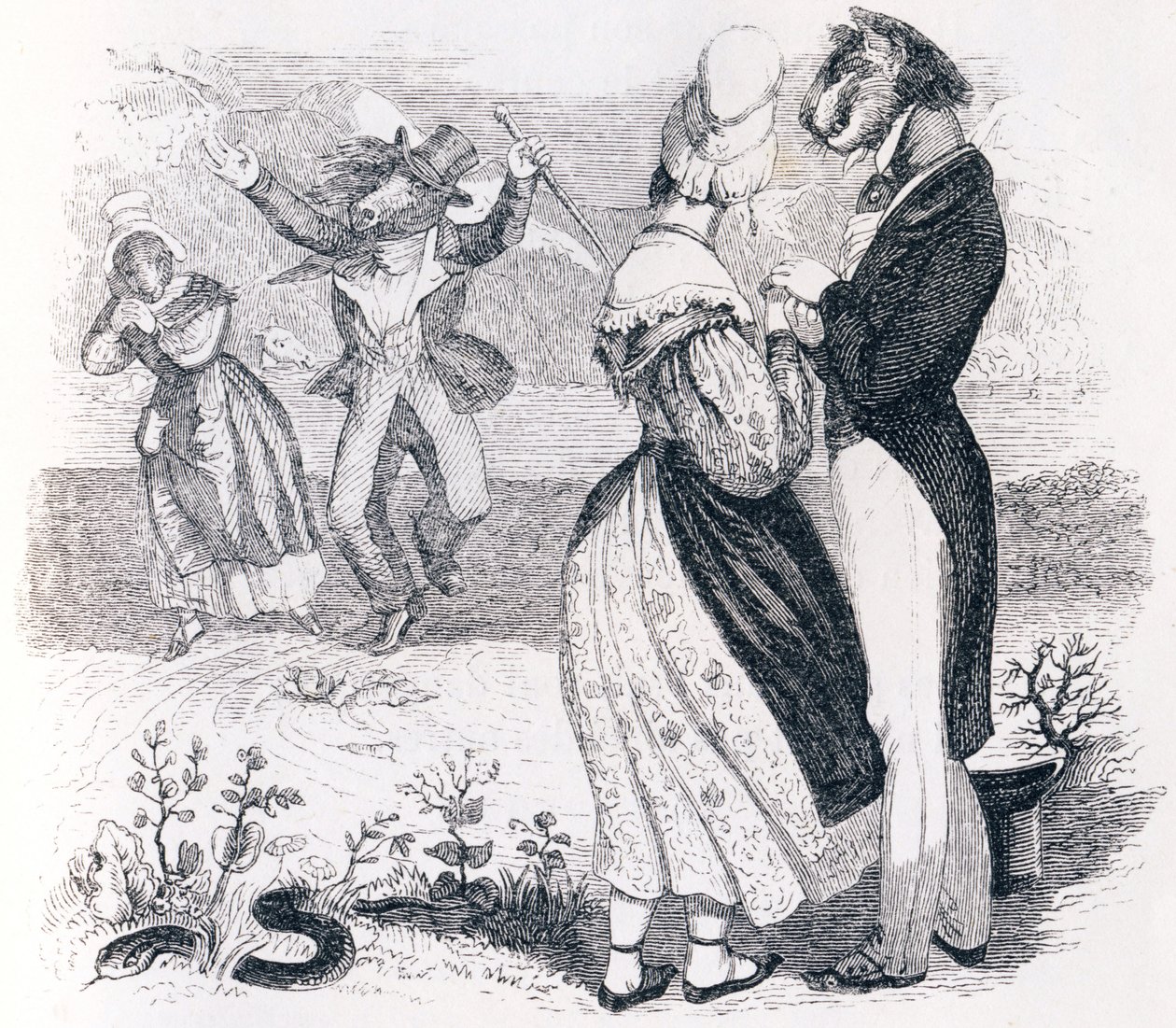 Åen og floden (Le torrent et la riviere) - Fabler af La Fontaineswed av Grandville