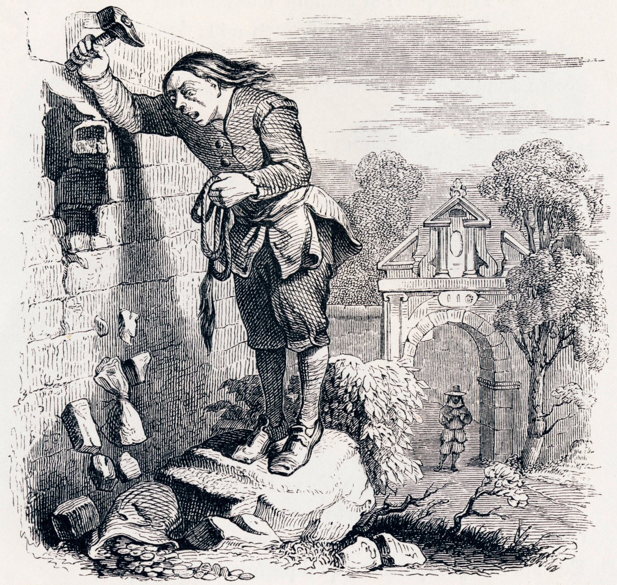 Skatten och de två männen - Fables av La Fontaine av Grandville