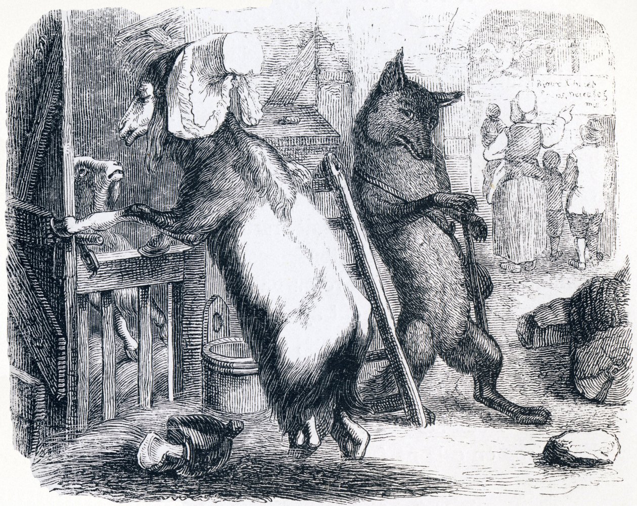 Vargen, geten och getungen - Fables av La Fontaine av Grandville