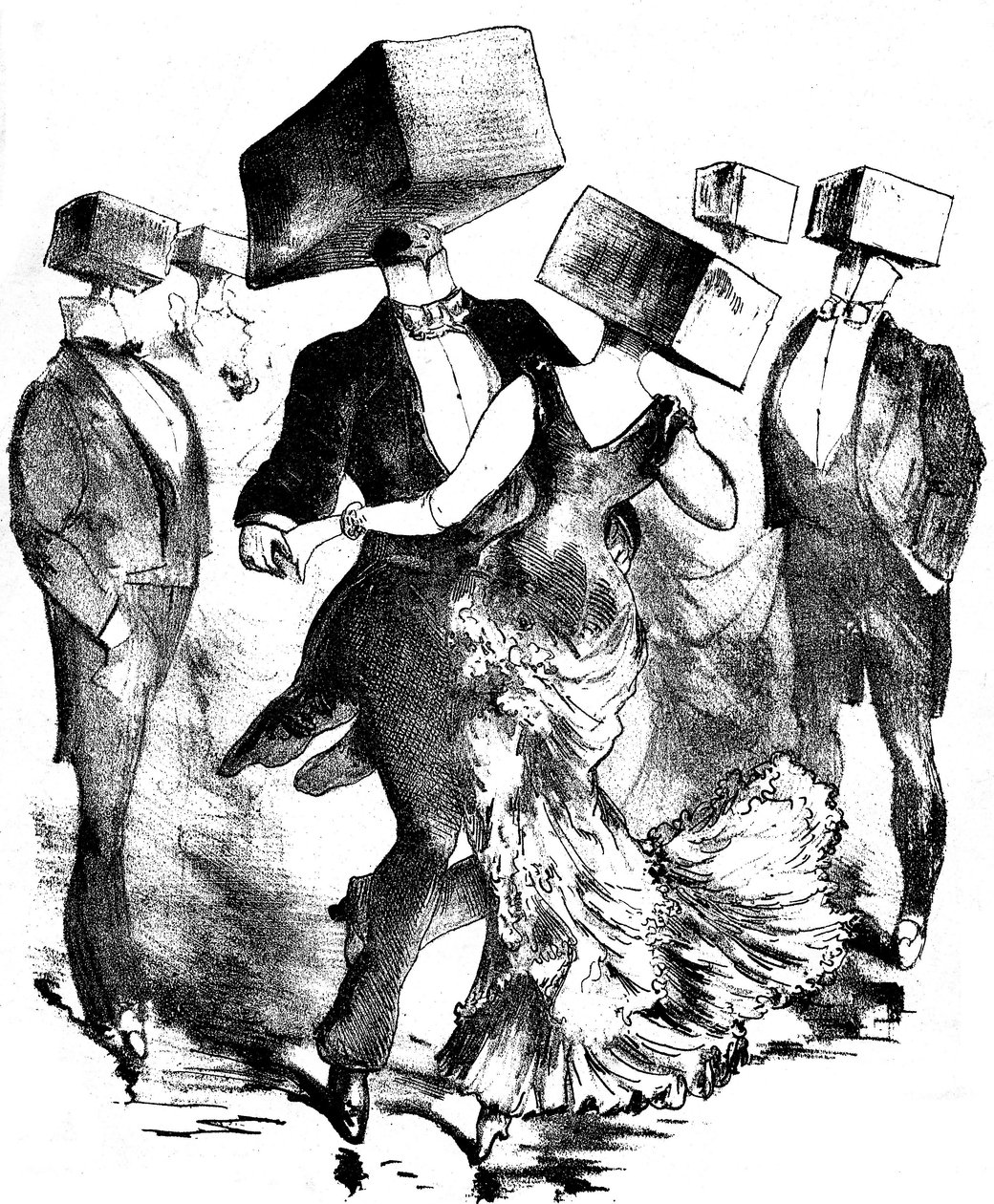 Osignerad illustration till partituret till ett verk av Emile Fischer med titeln "Polka des hamteaux", slutet av 1800-talet - början av 1900-talet - denna anonyma komposition påminner lika mycket om föregångaren Grandvilles uppfinningar som om framtida sur av Grandville (1803 47)