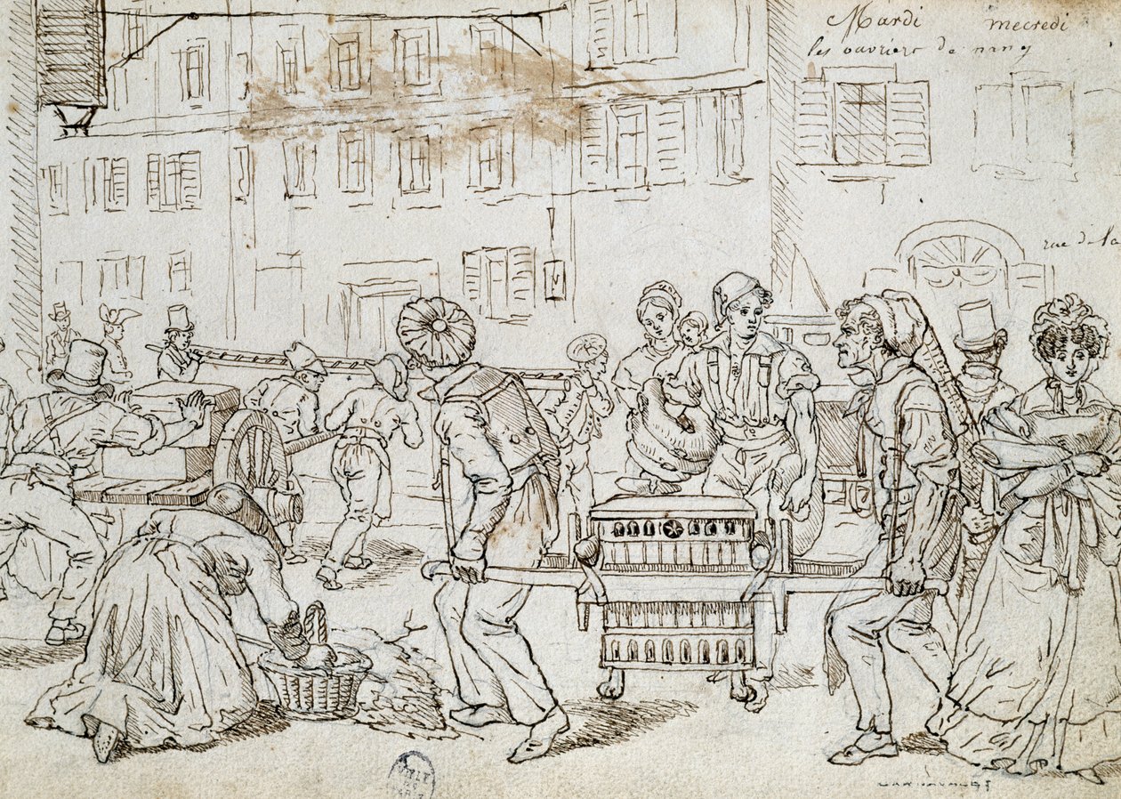 Workers of Nancy, teckning av Jean-Jacques Grandville (1803-1847), Frankrike av Grandville