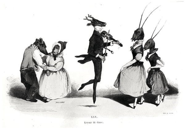 Ett par hundar, från Les Metamorphoses du Jour-serien av Grandville
