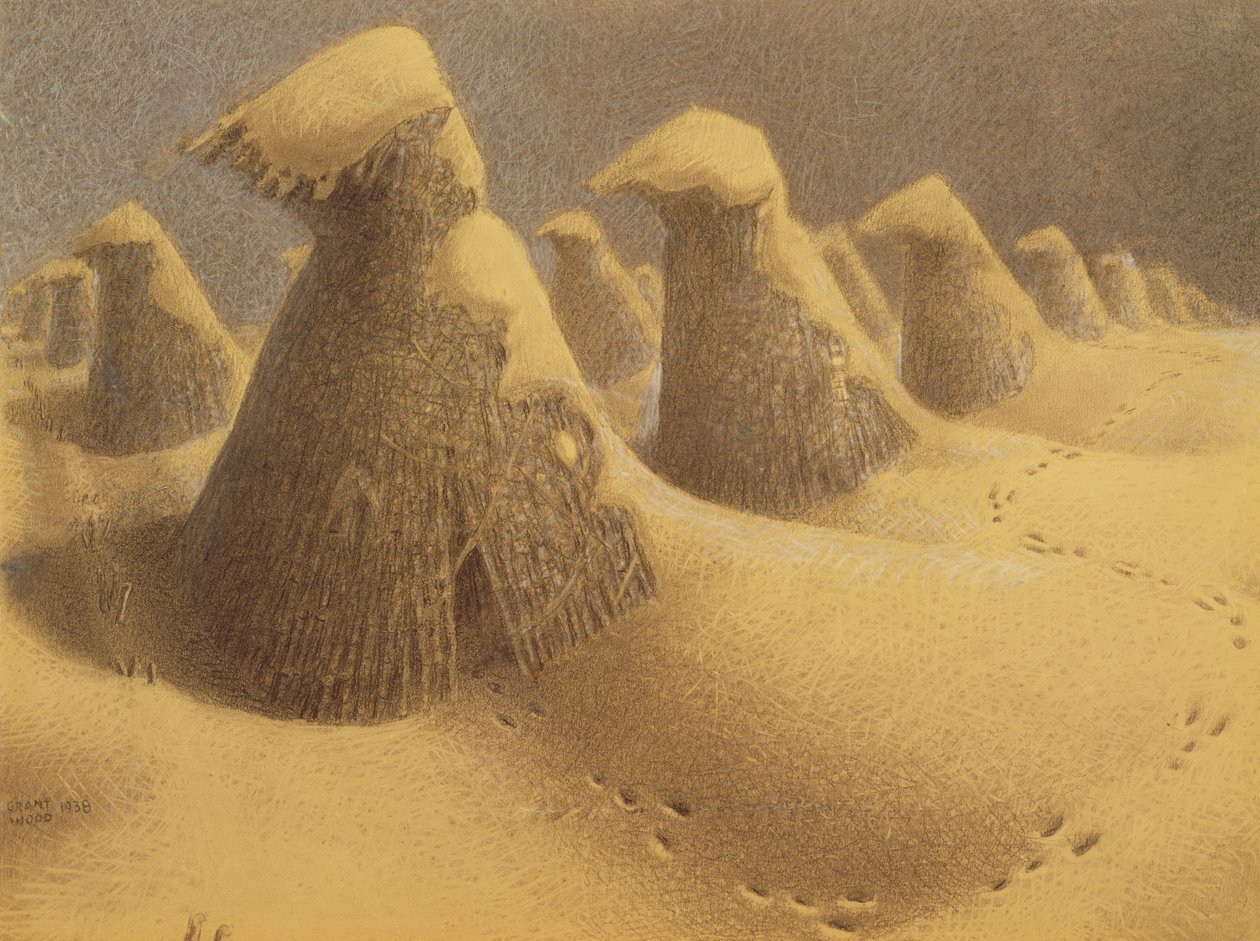 Januari 1938 (kol och krita) av Grant Wood