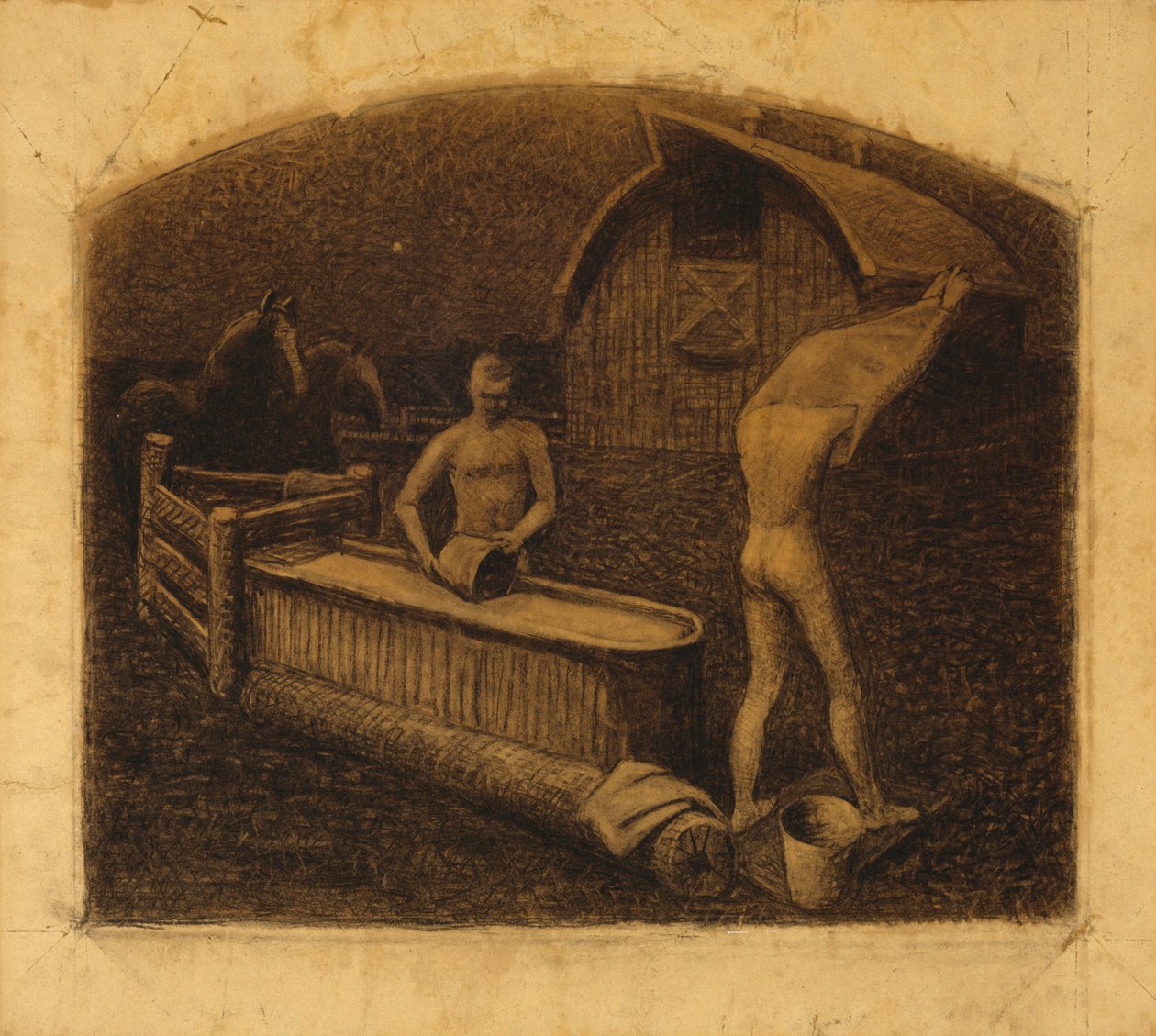Saturday Night Bath, 1937 (kol på papper) av Grant Wood