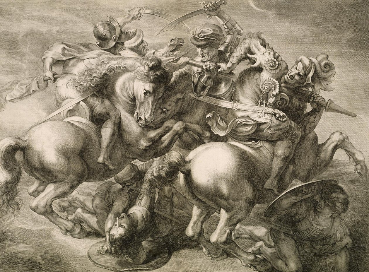 Slaget om fyra ryttare (Slaget vid Anghiari) av Gérard Edelinck