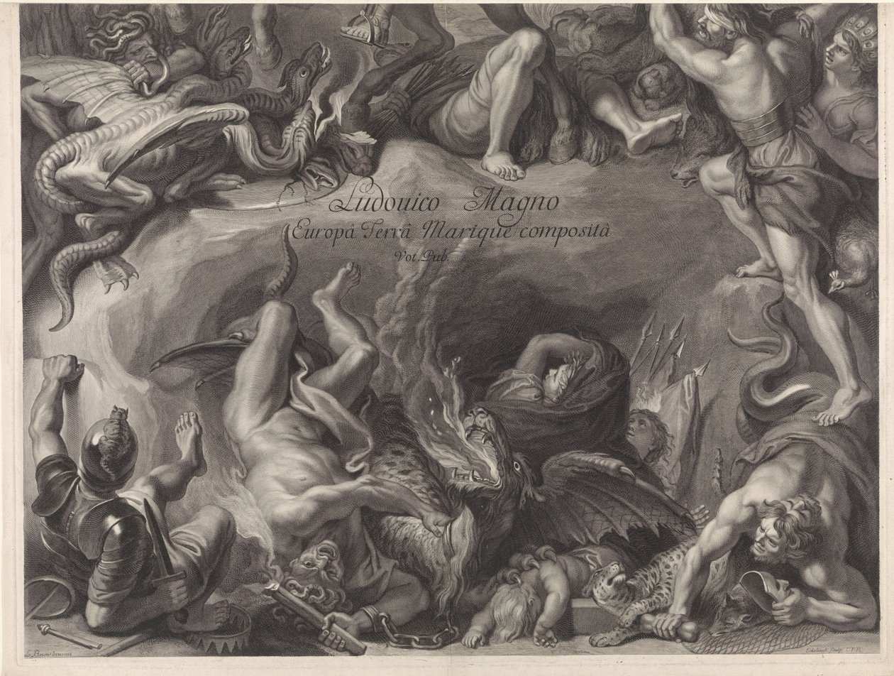 Allegoriskt ryttarporträtt av Ludvig XIV, kung av Frankrike av Gérard Edelinck