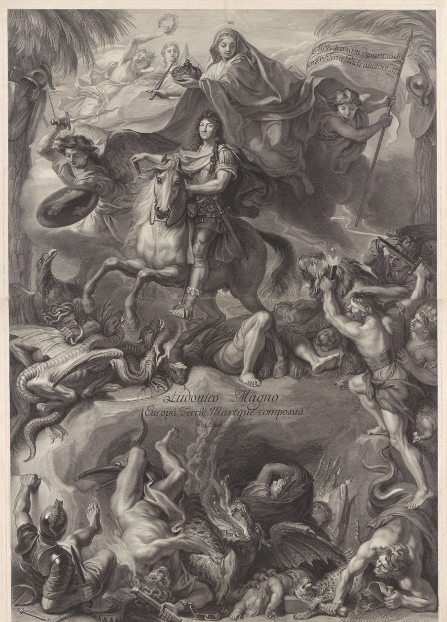 Allegoriskt ryttarporträtt av Ludvig XIV, kung av Frankrike av Gérard Edelinck