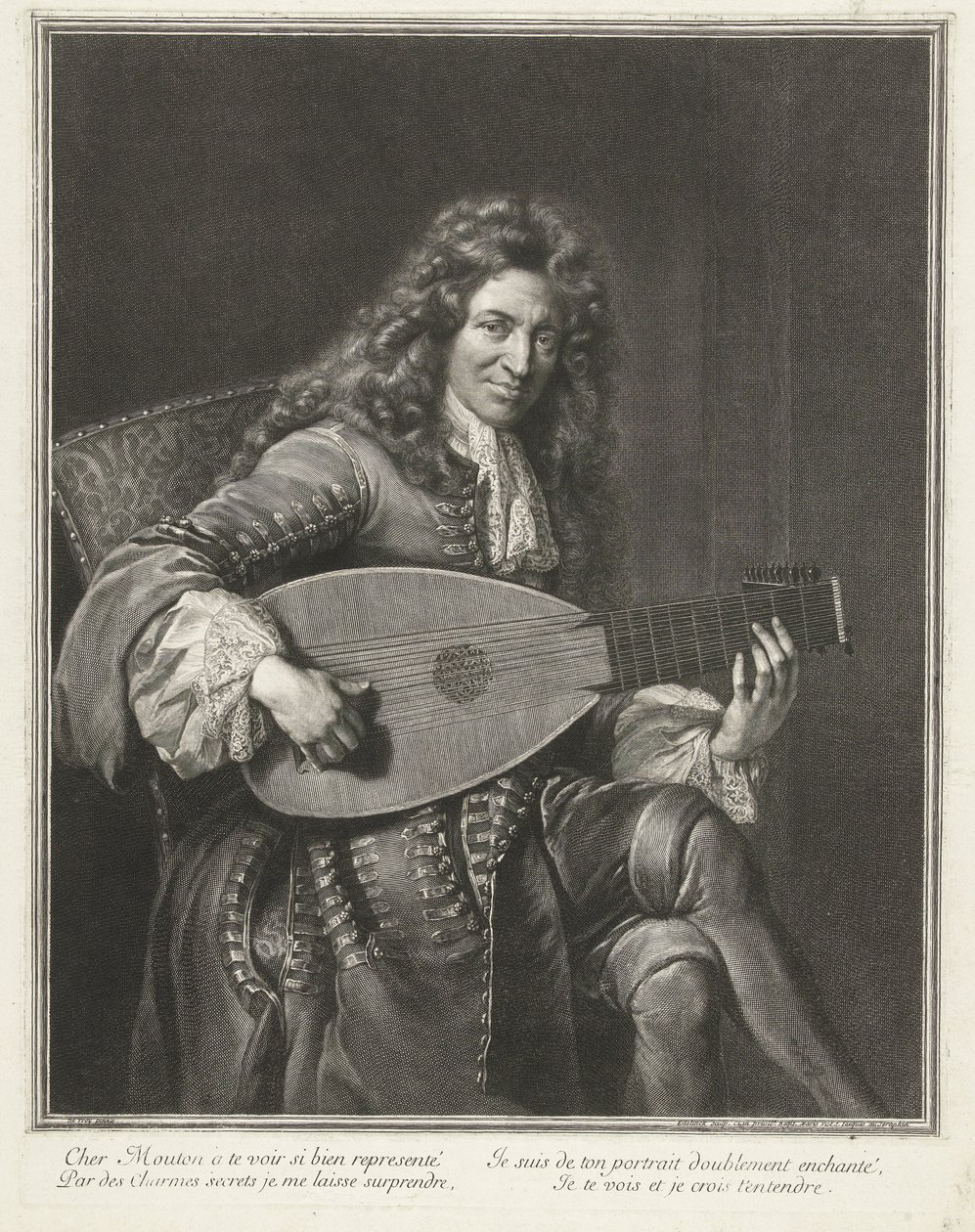 Porträtt av kompositören Charles Mouton (ca 1626-1710) av Gérard Edelinck
