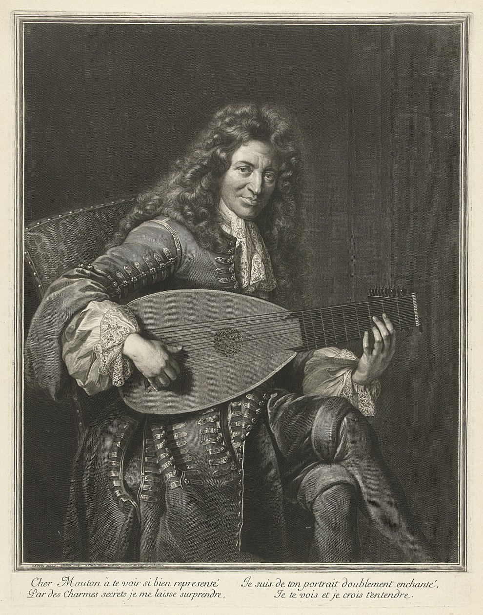 Porträtt av lutenisten och kompositören Charles Mouton c. 1626-1710, ca. 1695 av Gérard Edelinck