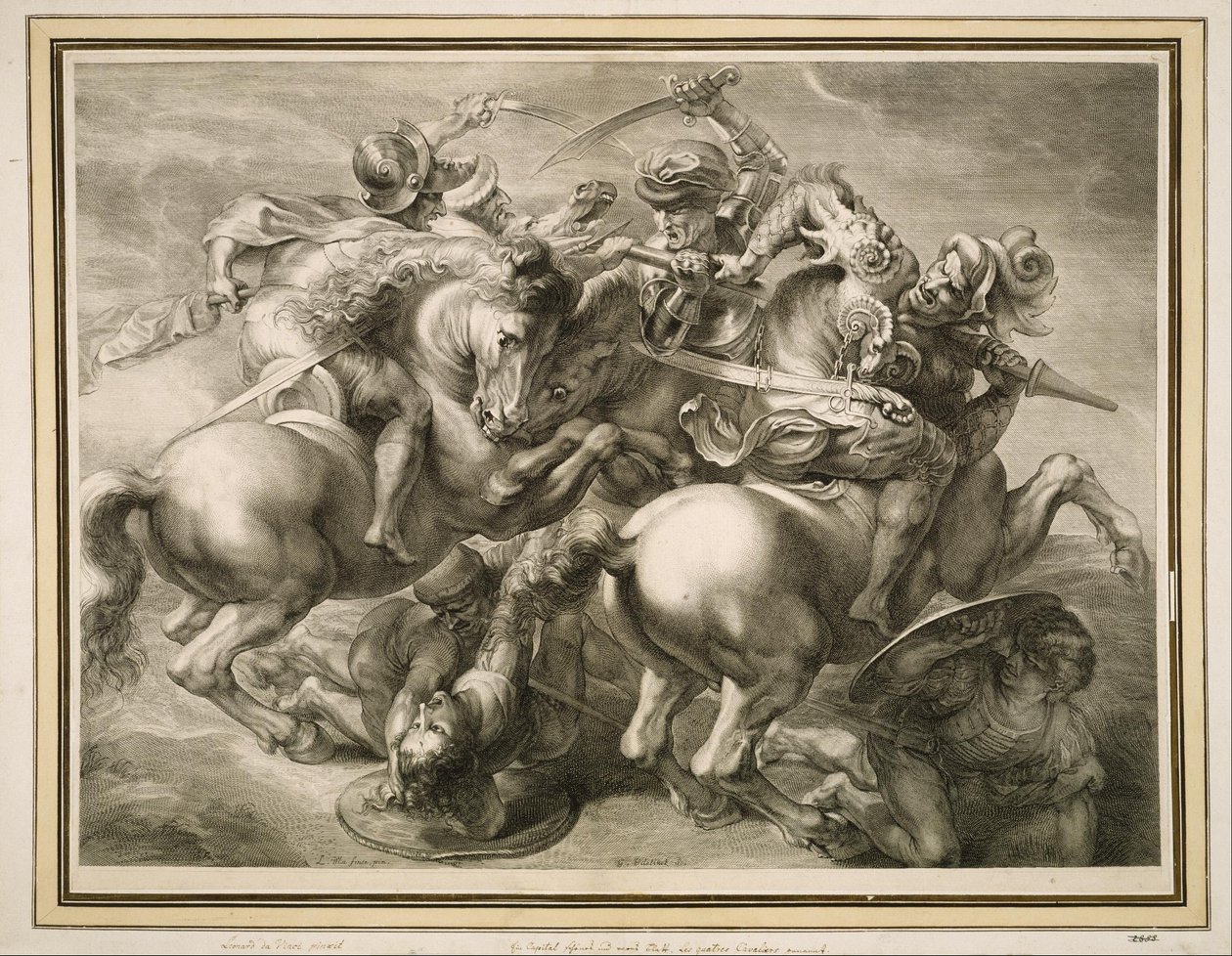 Slaget om de fyra ryttarna (slaget vid Anghiari) av Gérard Edelinck