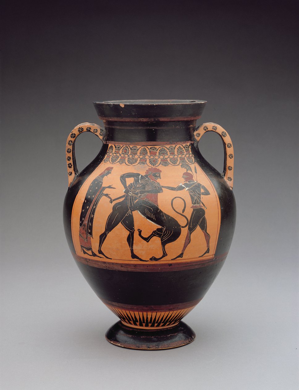 Amfora som föreställer Hercules som slåss mot Nemean-lejonet, ca 540 f.Kr. (lera) av Greek