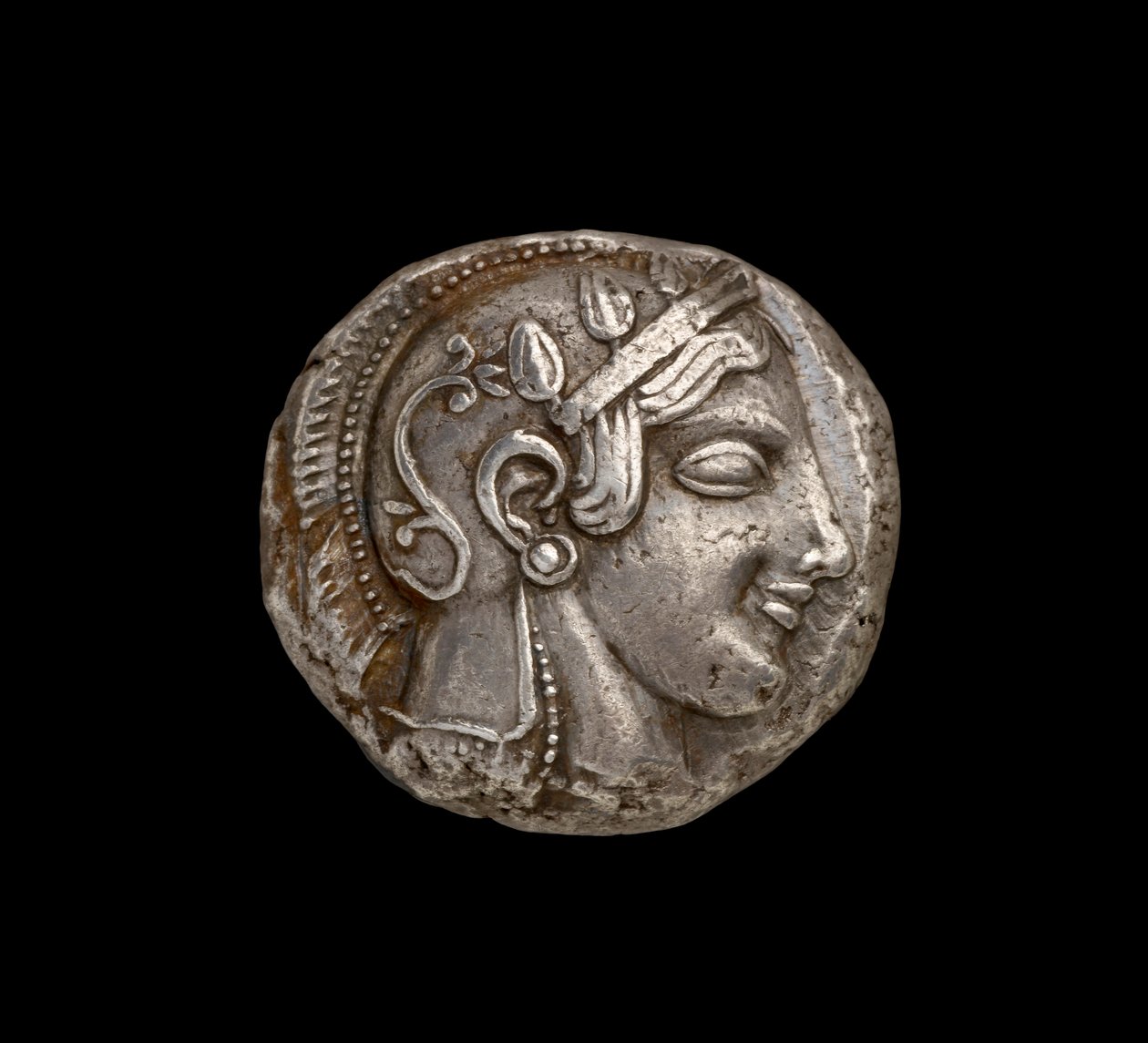 Athena Coin, vy på framsidan som visar huvudet på Athena, c.440 f.Kr. (silver) (för baksidan se 108197) av Greek