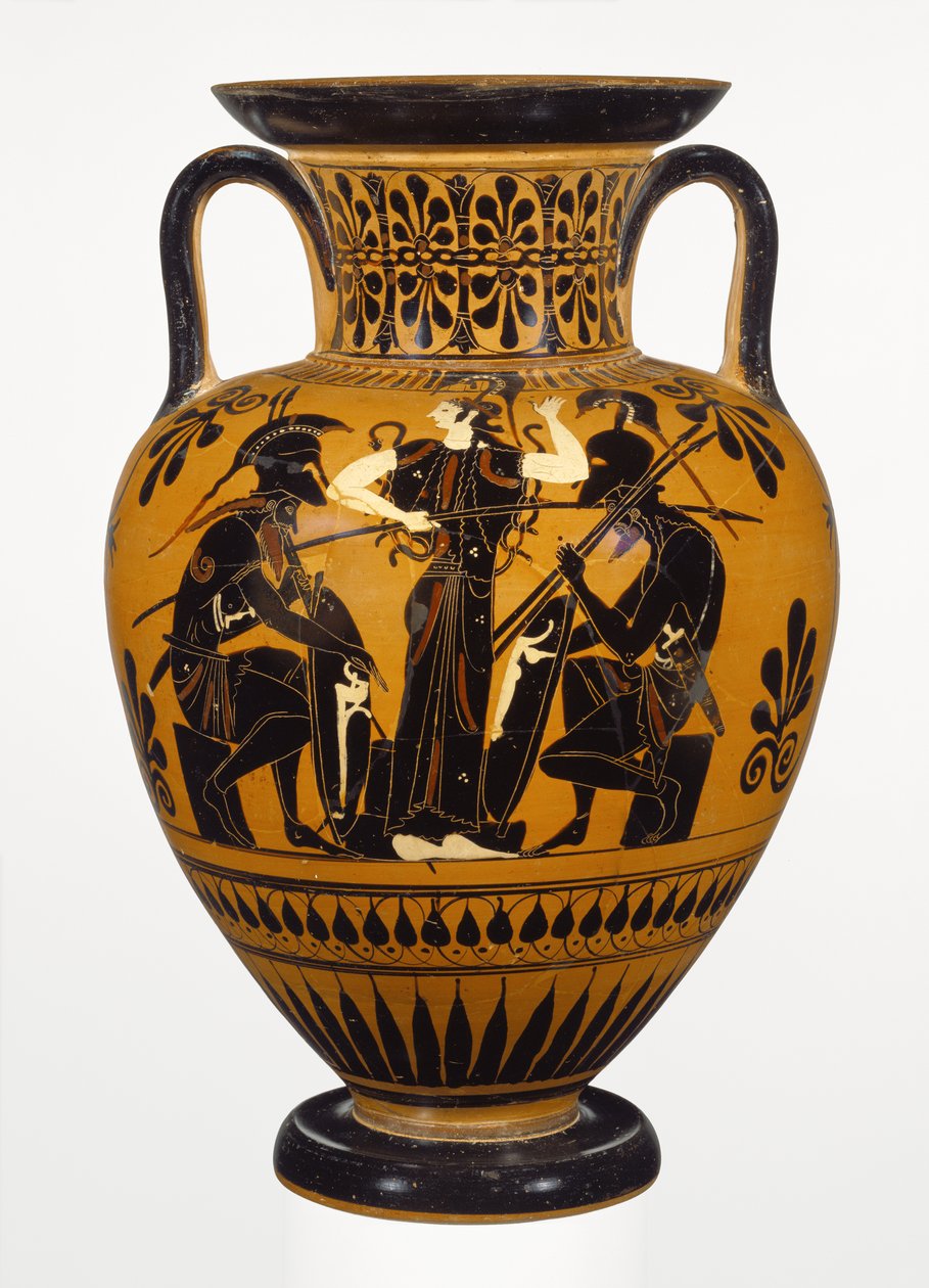 Attisk atenisk halsamfora med svart figur, tillskriven Leagros-gruppen, med Ajax och Akilles, ca 510 f.Kr. (terrakotta). av Greek
