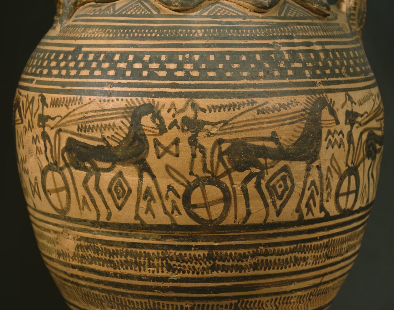 Attisk amfora, sen geometrisk II B Period (c.720-700 f.Kr.) (målad lera) (detalj) (se även 346644) av Greek