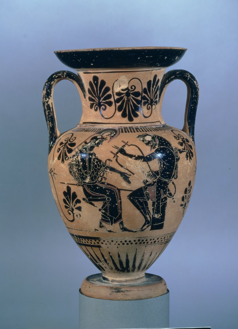 Attisk svart-figur amfora föreställande Orfeus spelar sin lyra till Athena (keramik) av Greek
