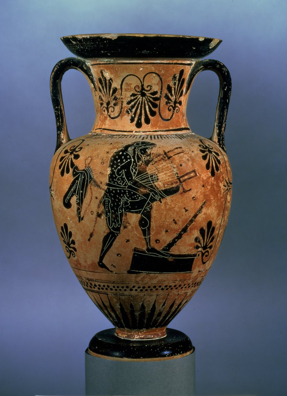 Attic svart-figur amfora föreställande Orpheus spelar lyra (keramik) (för baksidan se 419828) av Greek