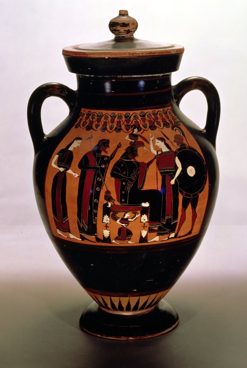 Attisk amfora med svart figur som skildrar Athenas födelse (keramik) av Greek
