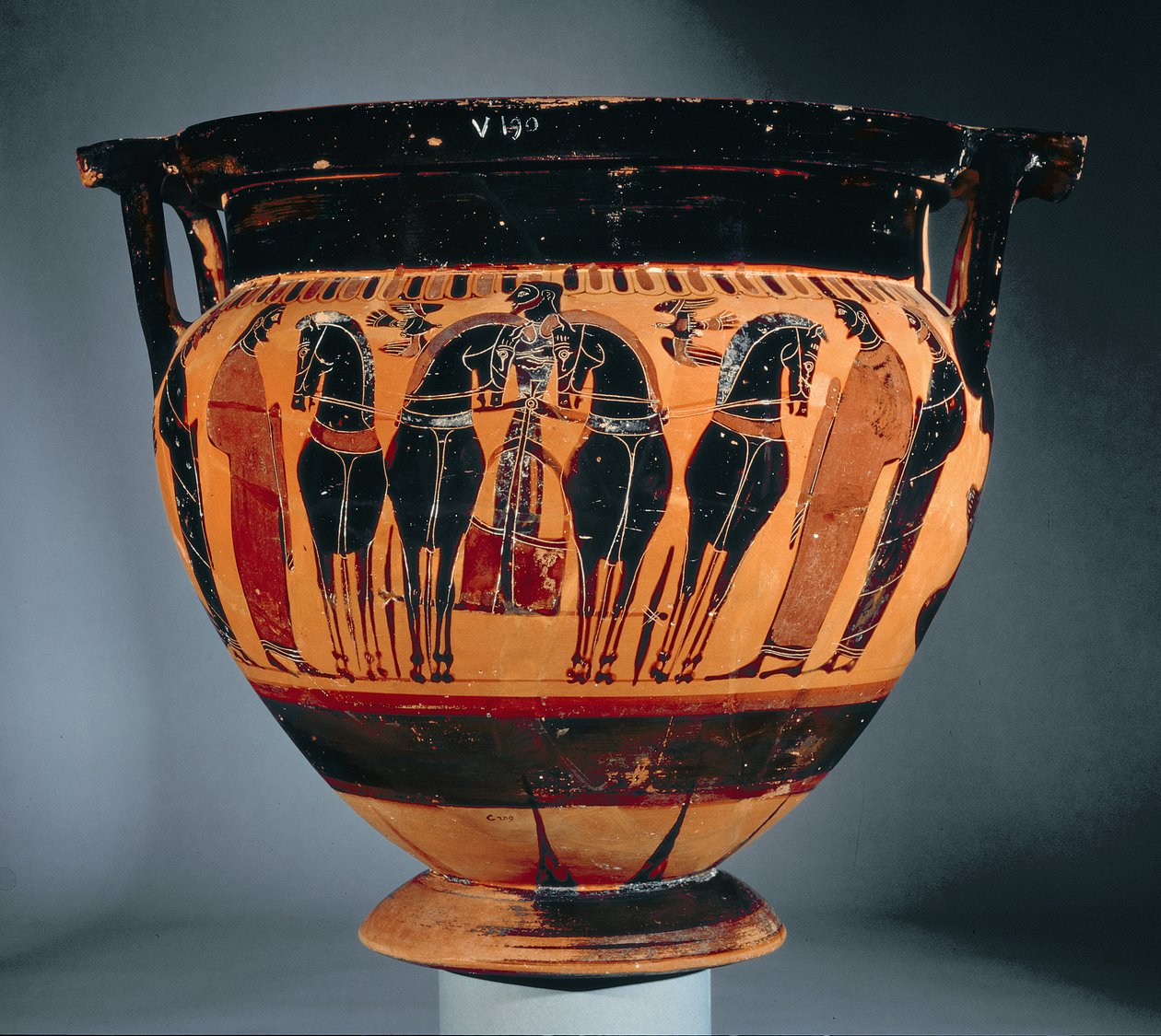 Attic svart-figur kolumn krater föreställande en vagn (keramik) av Greek
