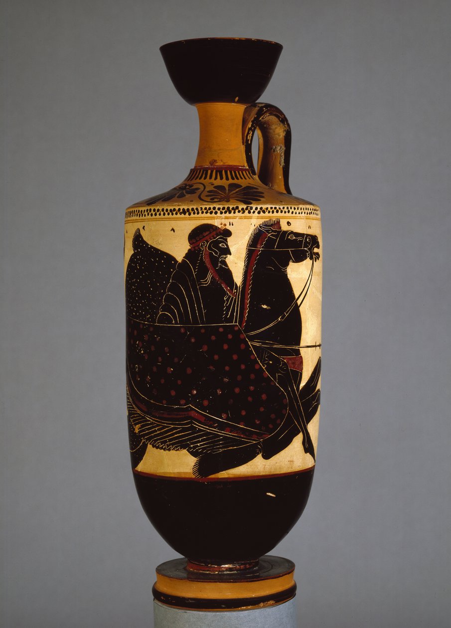 Attisk svartfigur lekythos föreställande Poseidon, 600-500-talet f.Kr. (keramik) av Greek