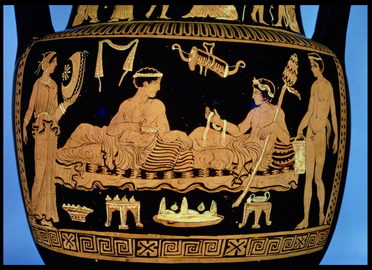 Attic röd-figur amfora dekorerad med en symposium scen (keramik) av Greek